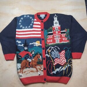 Vintage P Galli Cardigan Sweater Women Size L 4th Of July Independence Day